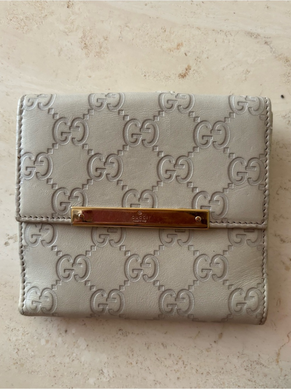 Gucci Embossed GG Leather Wallet with Gold Hardware